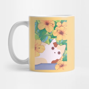 Floral Botanical Tropical Flowers Cute Calico Cat Mug